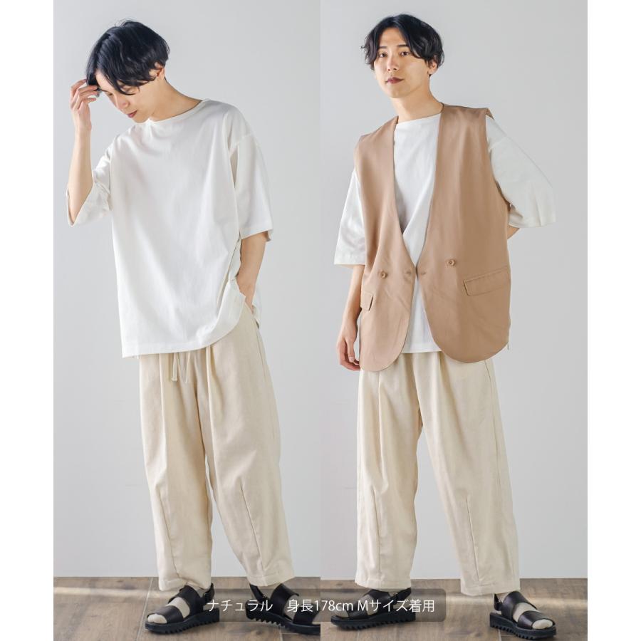 コットンリネン バルーンシルエット アンクルパンツ メンズ 綿麻混 ワイドパンツ イージーパンツ スラックス タックパンツ センタープレス ゆったり 大きい | improves | 03