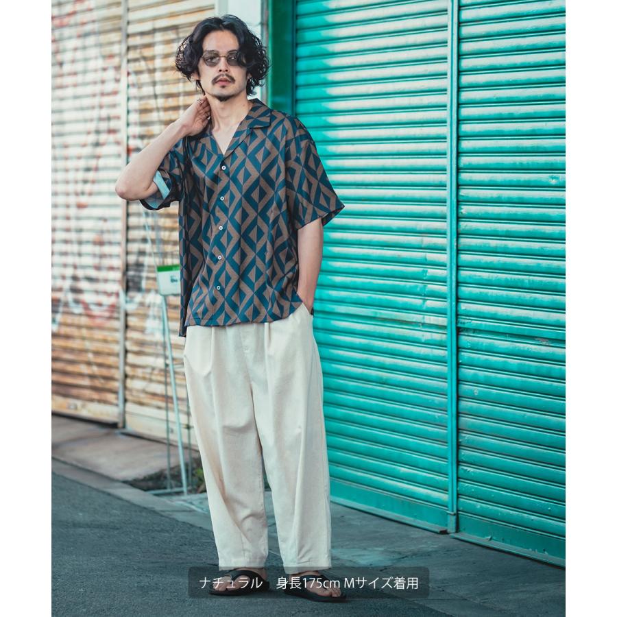 コットンリネン バルーンシルエット アンクルパンツ メンズ 綿麻混 ワイドパンツ イージーパンツ スラックス タックパンツ センタープレス ゆったり 大きい | improves | 05