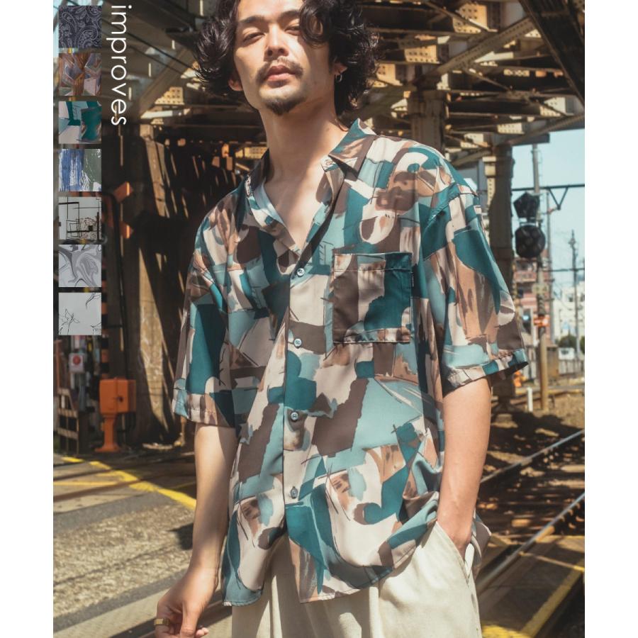 総柄 半袖 レギュラーシャツ メンズ グラフィック ボタニカル オーバーサイズ 総柄プリント 柄シャツ とろみ素材 アート きれいめ 韓国ファッション Improves インプローブス 通販 Yahoo ショッピング