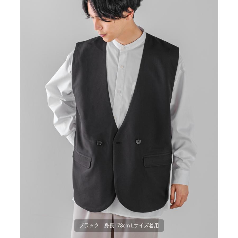 ラグジュアリーメロウ ノーカラーベスト メンズ とろみ ダブル ジレベスト ワイドシルエット オーバーサイズ ゆったり 大きいサイズ シンプル カジュアル | improves | 01