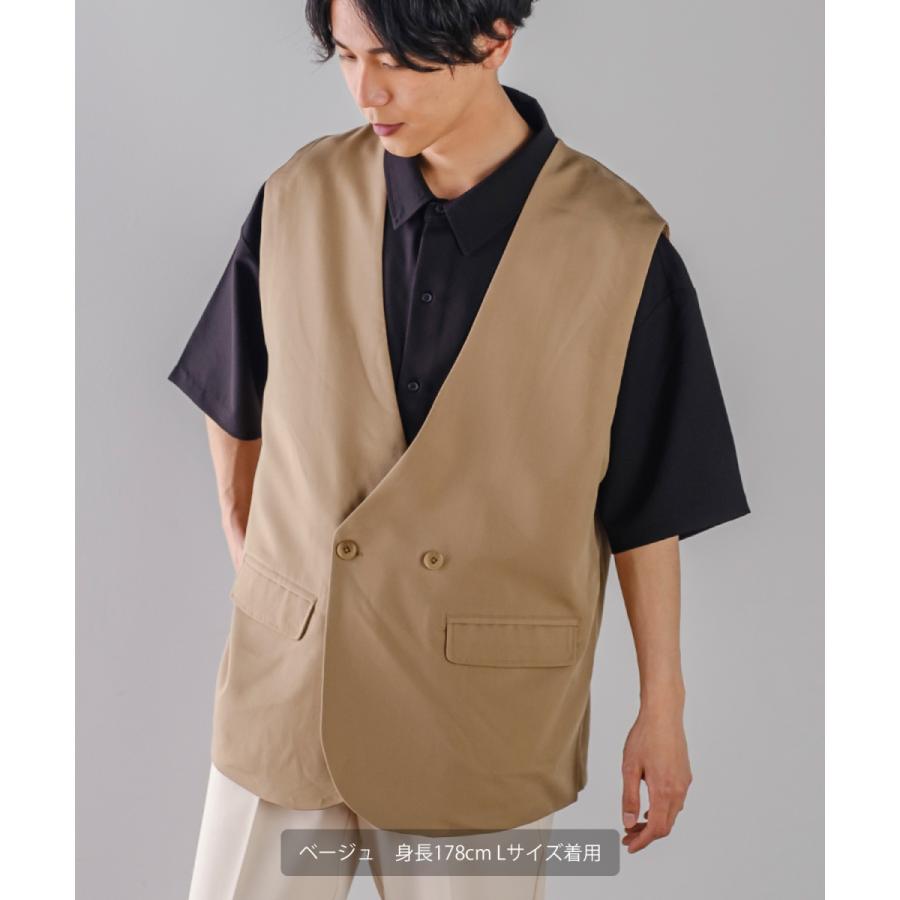 ラグジュアリーメロウ ノーカラーベスト メンズ とろみ ダブル ジレベスト ワイドシルエット オーバーサイズ ゆったり 大きいサイズ シンプル カジュアル | improves | 10
