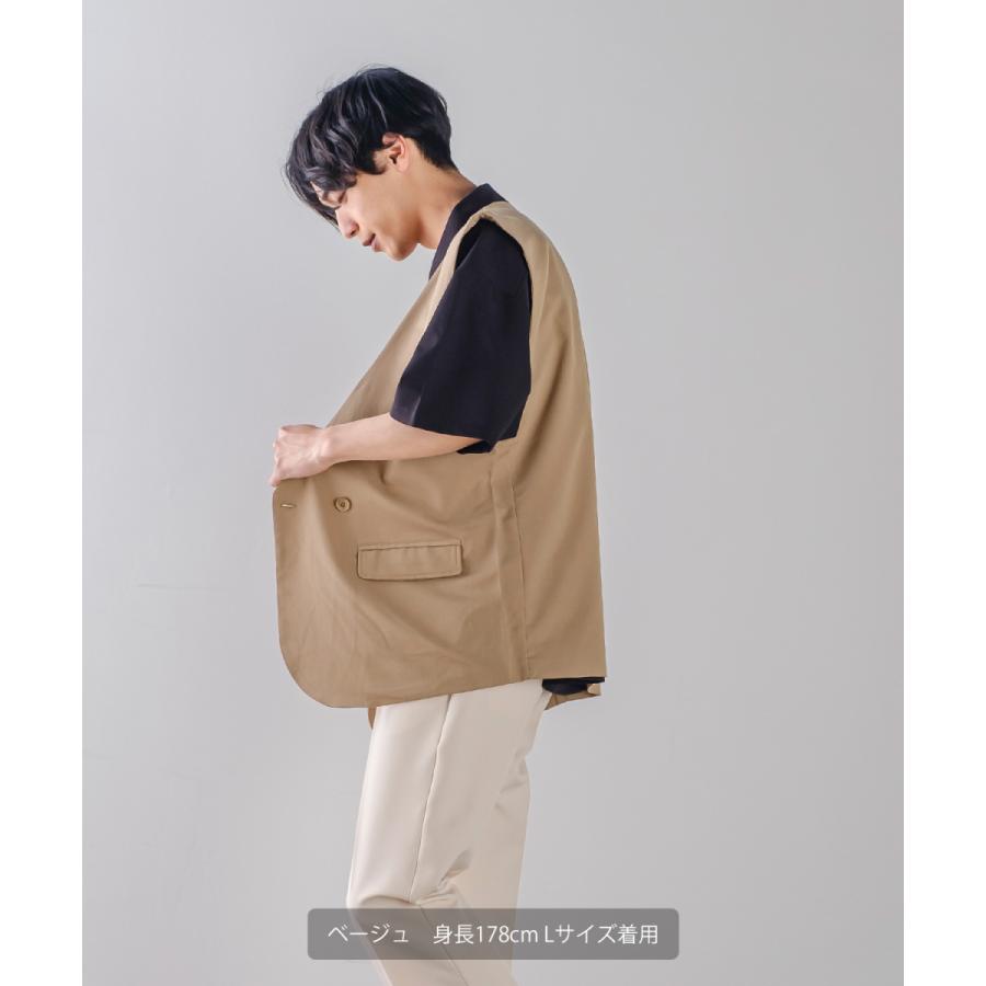 ラグジュアリーメロウ ノーカラーベスト メンズ とろみ ダブル ジレベスト ワイドシルエット オーバーサイズ ゆったり 大きいサイズ シンプル カジュアル | improves | 11