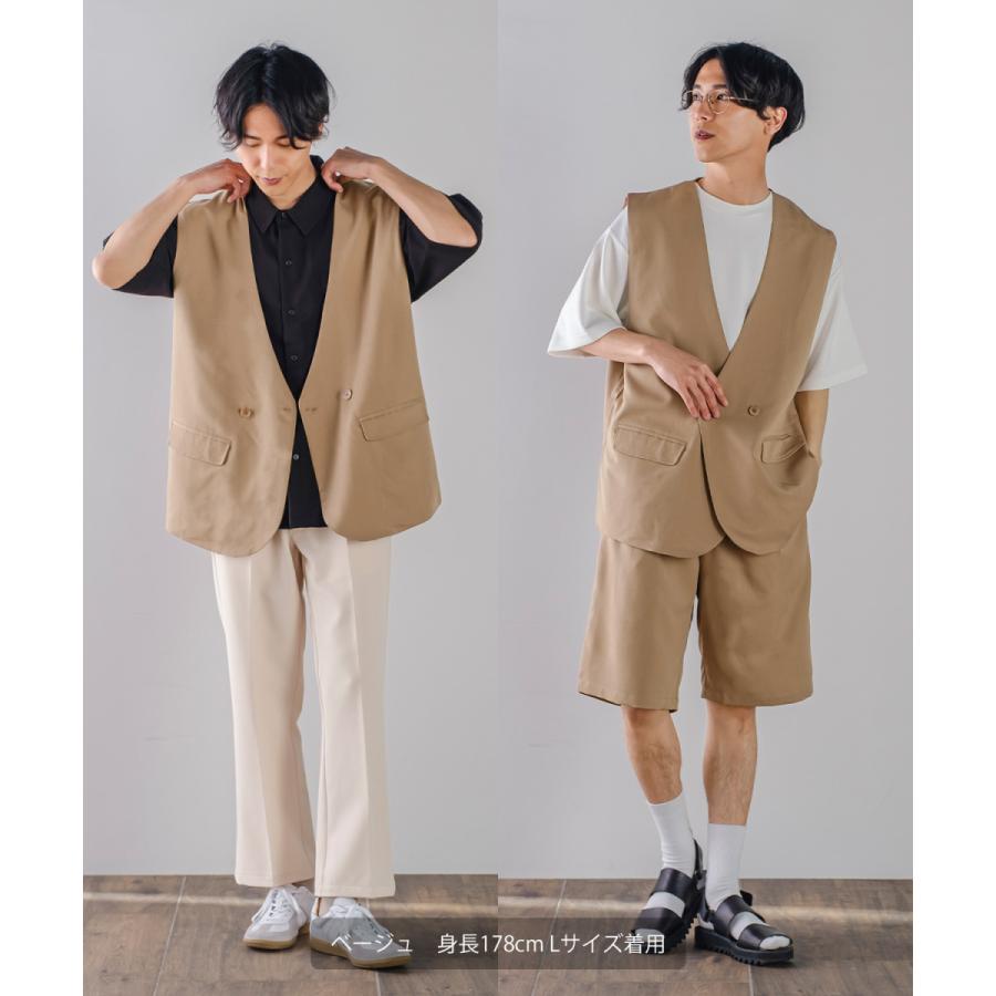 ラグジュアリーメロウ ノーカラーベスト メンズ とろみ ダブル ジレベスト ワイドシルエット オーバーサイズ ゆったり 大きいサイズ シンプル カジュアル | improves | 12