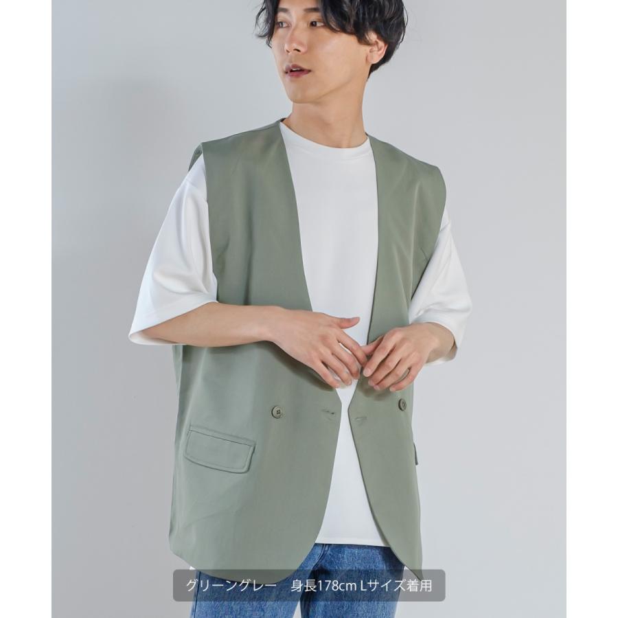 ラグジュアリーメロウ ノーカラーベスト メンズ とろみ ダブル ジレベスト ワイドシルエット オーバーサイズ ゆったり 大きいサイズ シンプル カジュアル | improves | 13