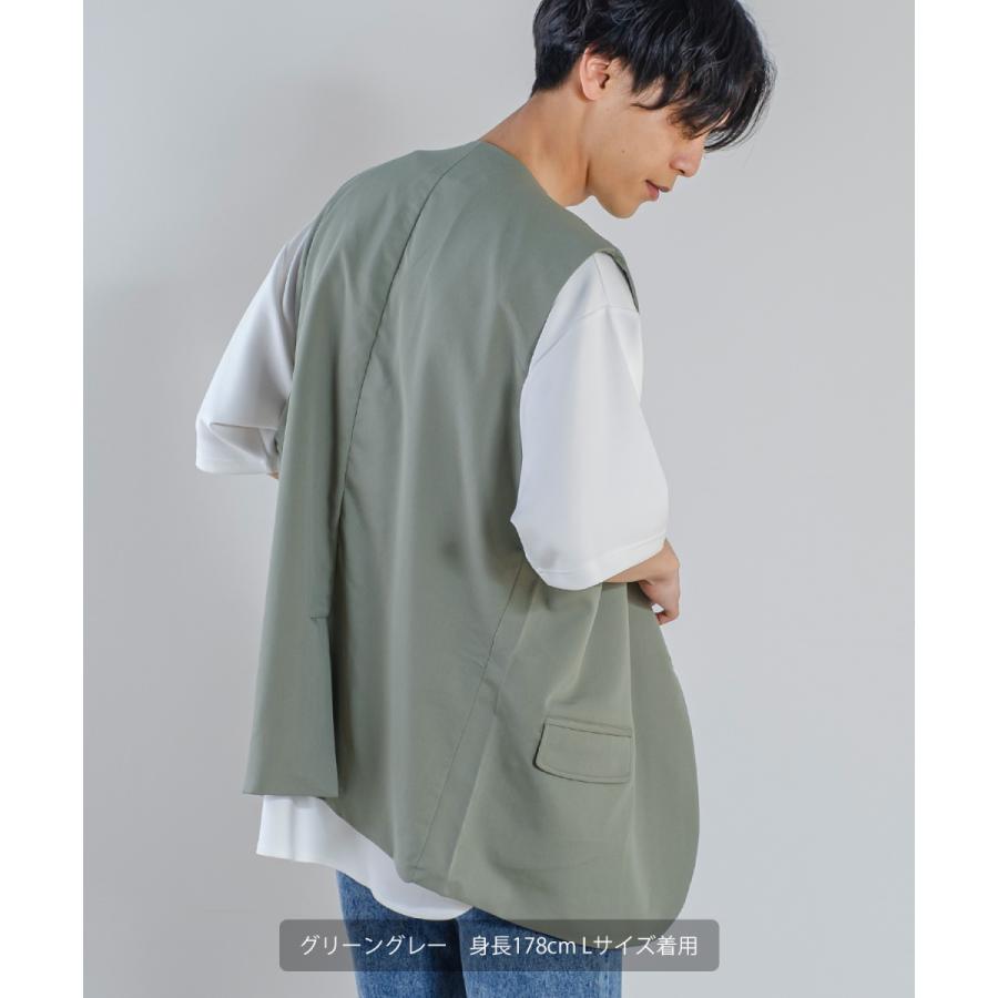 ラグジュアリーメロウ ノーカラーベスト メンズ とろみ ダブル ジレベスト ワイドシルエット オーバーサイズ ゆったり 大きいサイズ シンプル カジュアル | improves | 14