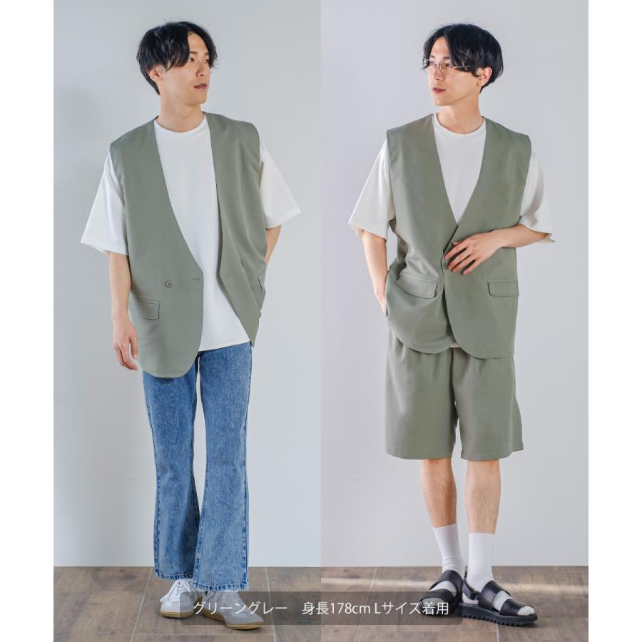 ラグジュアリーメロウ ノーカラーベスト メンズ とろみ ダブル ジレベスト ワイドシルエット オーバーサイズ ゆったり 大きいサイズ シンプル カジュアル | improves | 15