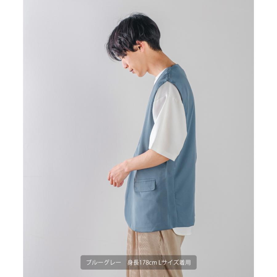 ラグジュアリーメロウ ノーカラーベスト メンズ とろみ ダブル ジレベスト ワイドシルエット オーバーサイズ ゆったり 大きいサイズ シンプル カジュアル | improves | 17