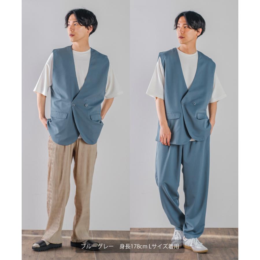 ラグジュアリーメロウ ノーカラーベスト メンズ とろみ ダブル ジレベスト ワイドシルエット オーバーサイズ ゆったり 大きいサイズ シンプル カジュアル | improves | 18