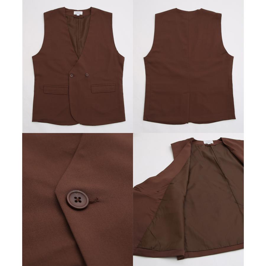 ラグジュアリーメロウ ノーカラーベスト メンズ とろみ ダブル ジレベスト ワイドシルエット オーバーサイズ ゆったり 大きいサイズ シンプル カジュアル | improves | 19