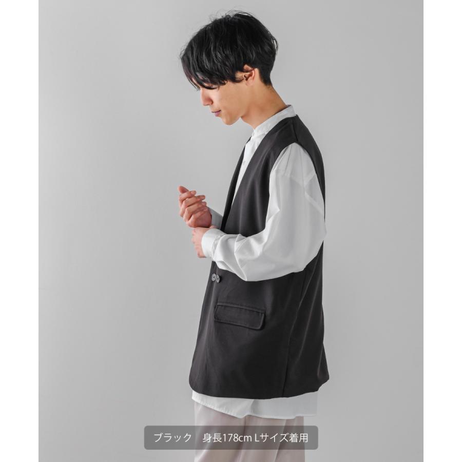 ラグジュアリーメロウ ノーカラーベスト メンズ とろみ ダブル ジレベスト ワイドシルエット オーバーサイズ ゆったり 大きいサイズ シンプル カジュアル | improves | 02