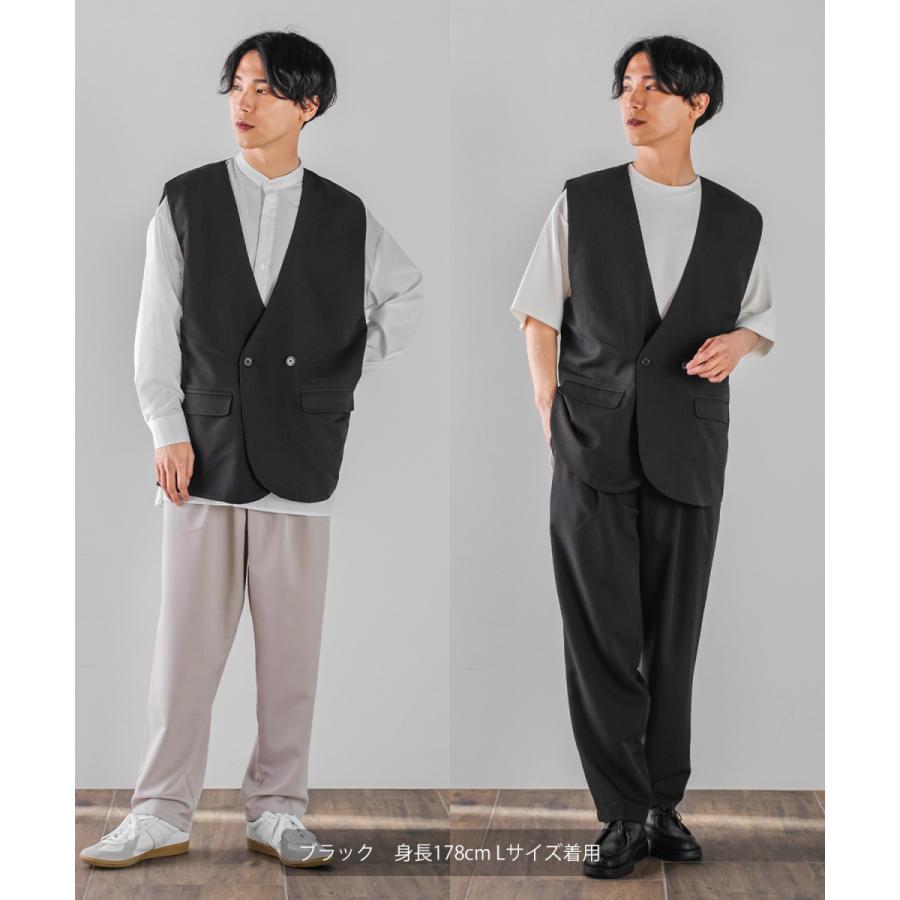 ラグジュアリーメロウ ノーカラーベスト メンズ とろみ ダブル ジレベスト ワイドシルエット オーバーサイズ ゆったり 大きいサイズ シンプル カジュアル | improves | 03