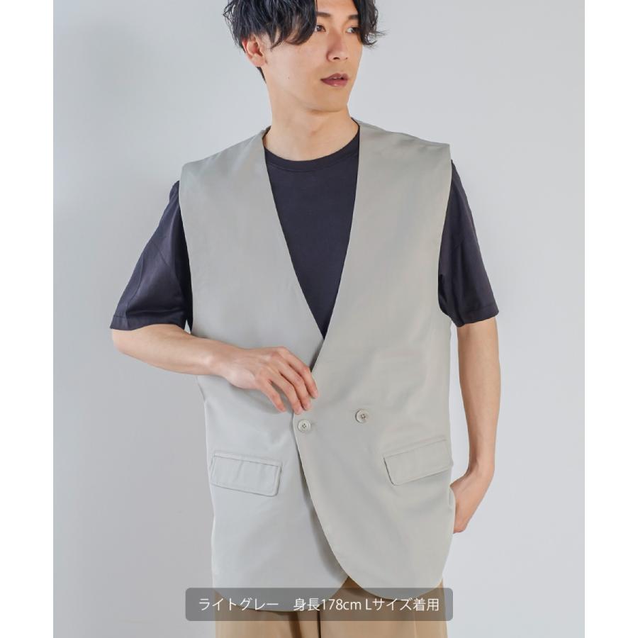 ラグジュアリーメロウ ノーカラーベスト メンズ とろみ ダブル ジレベスト ワイドシルエット オーバーサイズ ゆったり 大きいサイズ シンプル カジュアル | improves | 04