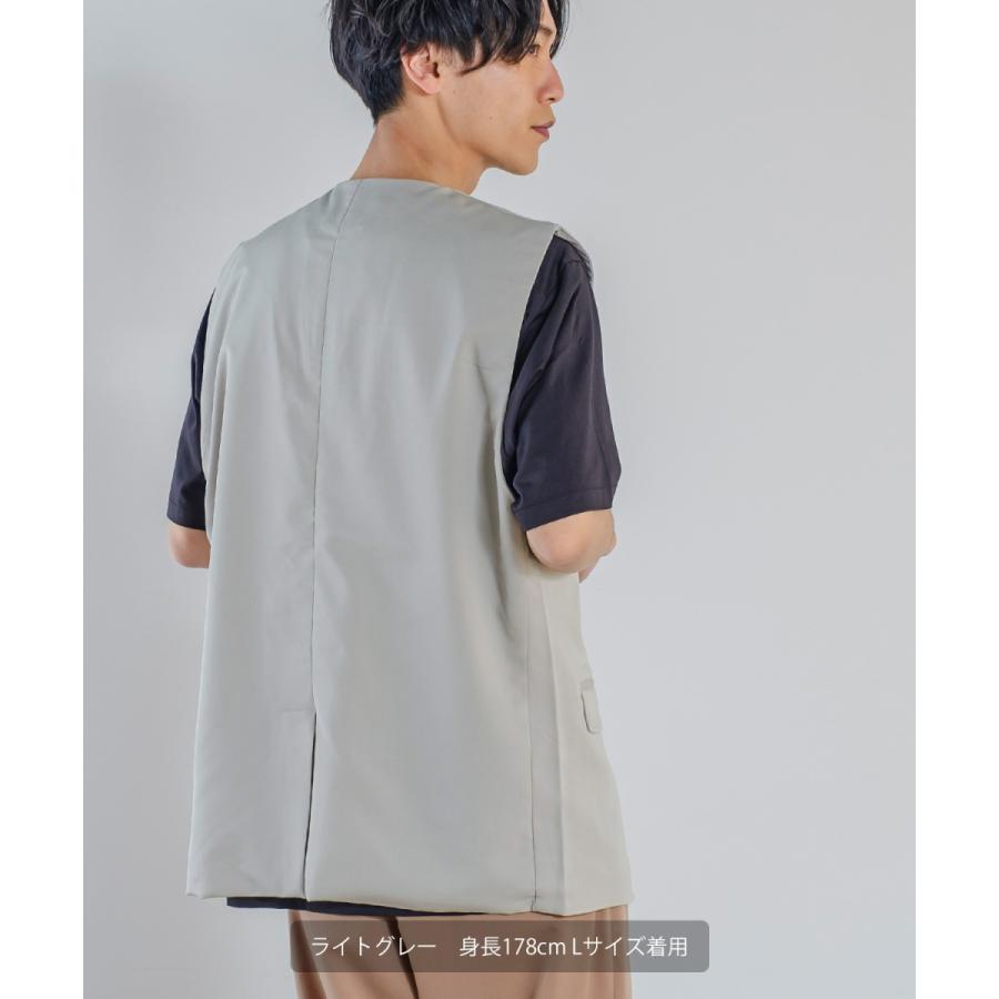 ラグジュアリーメロウ ノーカラーベスト メンズ とろみ ダブル ジレベスト ワイドシルエット オーバーサイズ ゆったり 大きいサイズ シンプル カジュアル | improves | 05