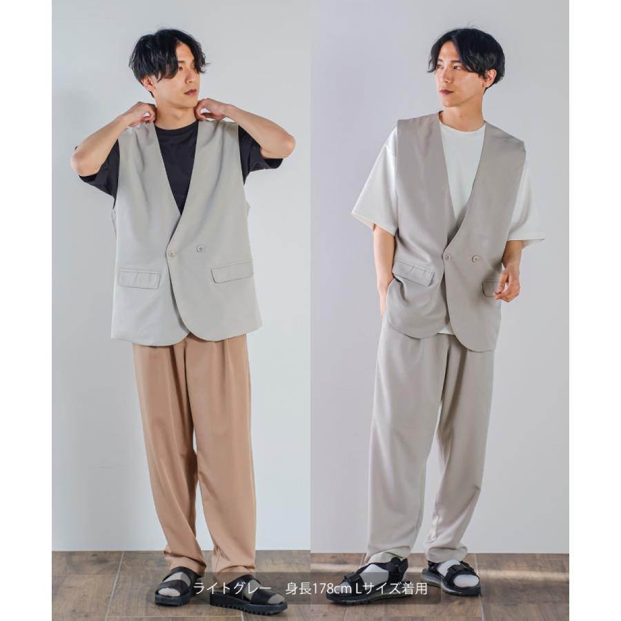 ラグジュアリーメロウ ノーカラーベスト メンズ とろみ ダブル ジレベスト ワイドシルエット オーバーサイズ ゆったり 大きいサイズ シンプル カジュアル | improves | 06