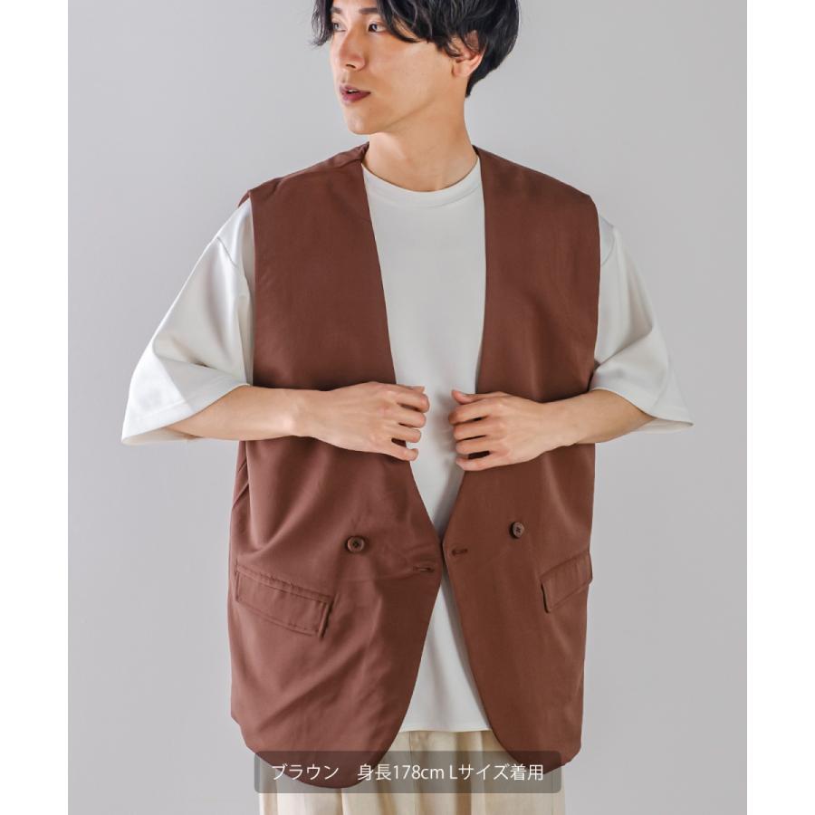 ラグジュアリーメロウ ノーカラーベスト メンズ とろみ ダブル ジレベスト ワイドシルエット オーバーサイズ ゆったり 大きいサイズ シンプル カジュアル | improves | 07