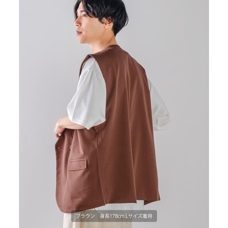 ラグジュアリーメロウ ノーカラーベスト メンズ とろみ ダブル ジレベスト ワイドシルエット オーバーサイズ ゆったり 大きいサイズ シンプル カジュアル | improves | 08