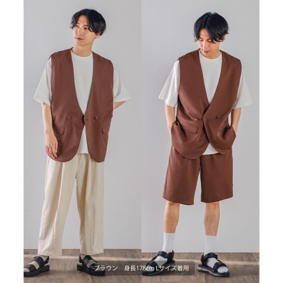 ラグジュアリーメロウ ノーカラーベスト メンズ とろみ ダブル ジレベスト ワイドシルエット オーバーサイズ ゆったり 大きいサイズ シンプル カジュアル | improves | 09