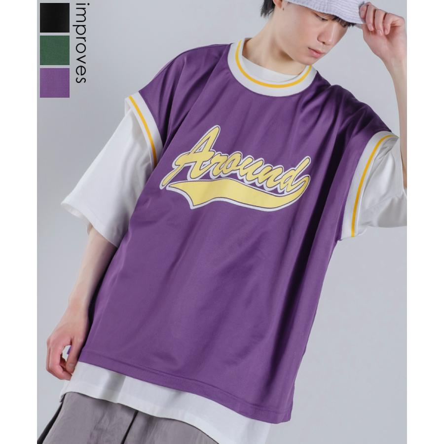 メッシュ プリント ベスト メンズ ノースリーブ スタジアム ロゴ ゲームシャツ ビッグシルエット オーバーサイズ 韓国ファッション | improves