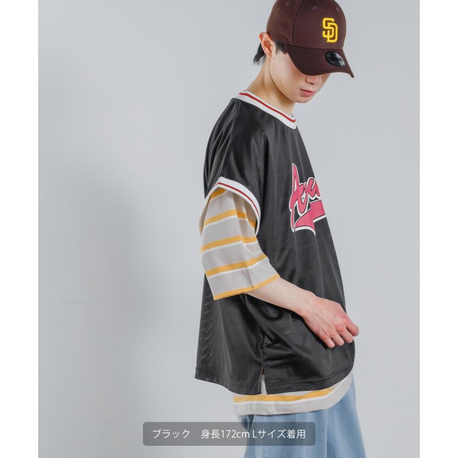 メッシュ プリント ベスト メンズ ノースリーブ スタジアム ロゴ ゲームシャツ ビッグシルエット オーバーサイズ 韓国ファッション | improves | 02