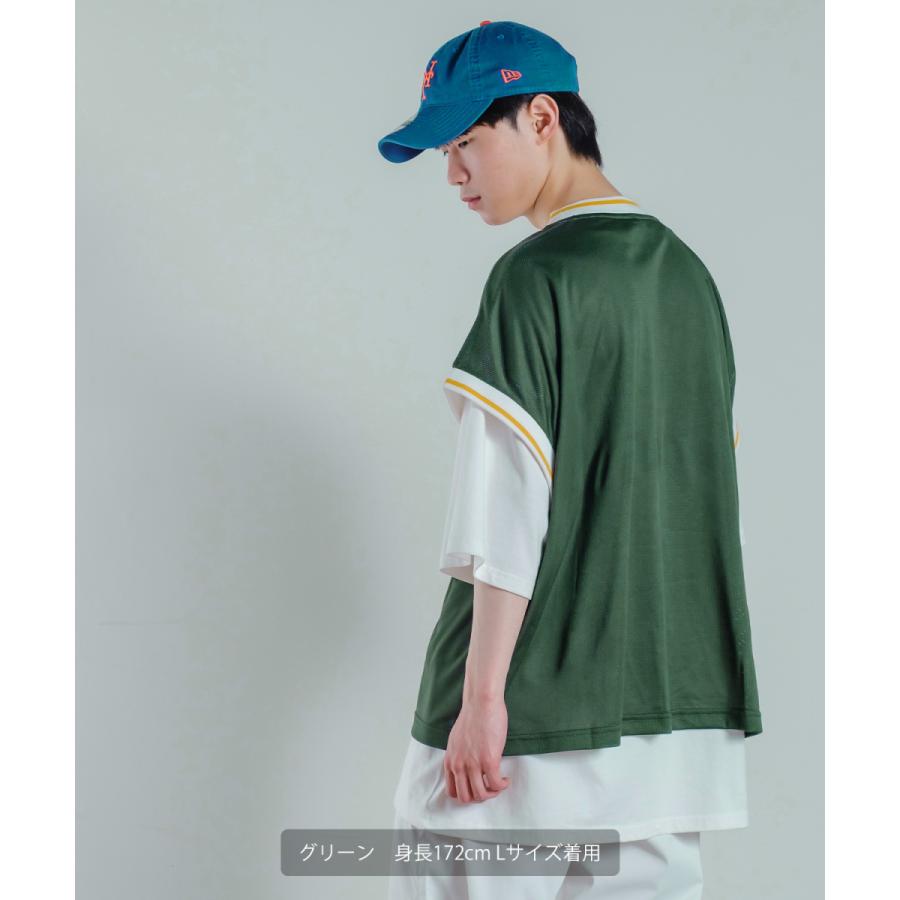 メッシュ プリント ベスト メンズ ノースリーブ スタジアム ロゴ ゲームシャツ ビッグシルエット オーバーサイズ 韓国ファッション | improves | 09