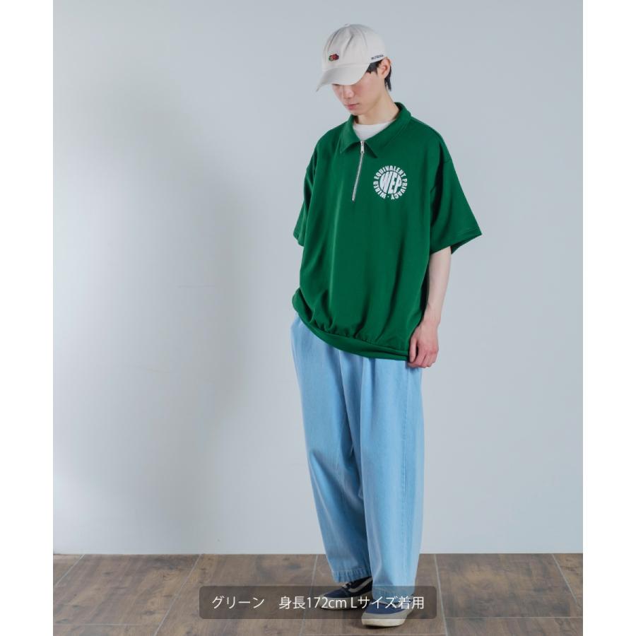 裏毛スウェット プリント 半袖 ジップポロシャツ メンズ ハーフジップ ロゴプリント ビッグシルエット ビッグTシャツ オーバーサイズ 大きいサイズ 韓国 | improves | 12