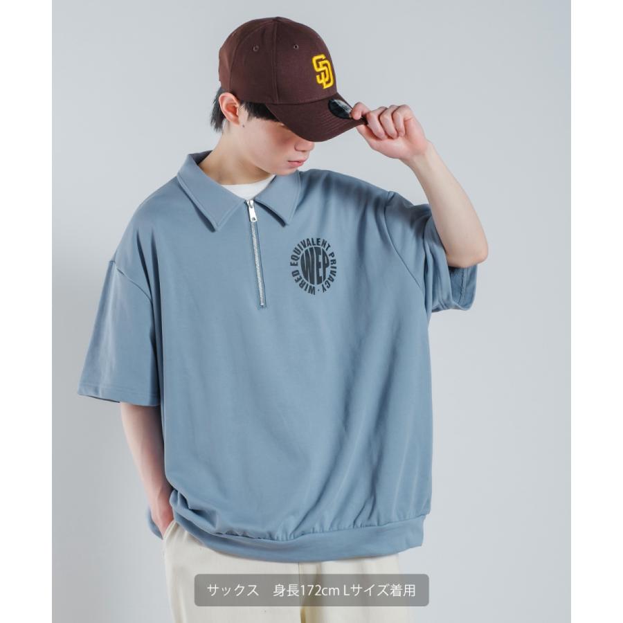裏毛スウェット プリント 半袖 ジップポロシャツ メンズ ハーフジップ ロゴプリント ビッグシルエット ビッグTシャツ オーバーサイズ 大きいサイズ 韓国 | improves | 15