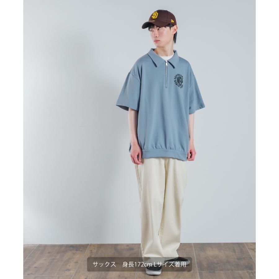 裏毛スウェット プリント 半袖 ジップポロシャツ メンズ ハーフジップ ロゴプリント ビッグシルエット ビッグTシャツ オーバーサイズ 大きいサイズ 韓国 | improves | 16