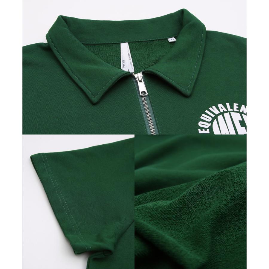 裏毛スウェット プリント 半袖 ジップポロシャツ メンズ ハーフジップ ロゴプリント ビッグシルエット ビッグTシャツ オーバーサイズ 大きいサイズ 韓国 | improves | 17