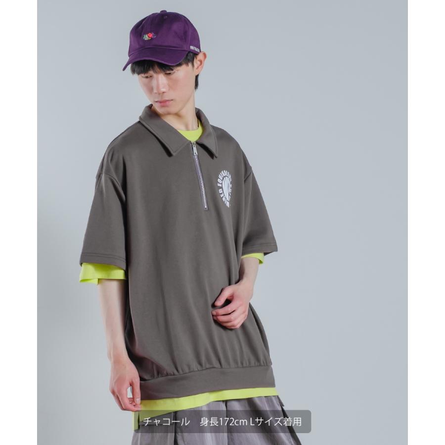 裏毛スウェット プリント 半袖 ジップポロシャツ メンズ ハーフジップ ロゴプリント ビッグシルエット ビッグTシャツ オーバーサイズ 大きいサイズ 韓国 | improves | 03