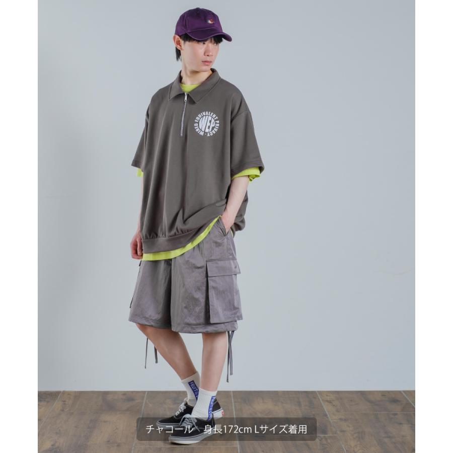 裏毛スウェット プリント 半袖 ジップポロシャツ メンズ ハーフジップ ロゴプリント ビッグシルエット ビッグTシャツ オーバーサイズ 大きいサイズ 韓国 | improves | 04