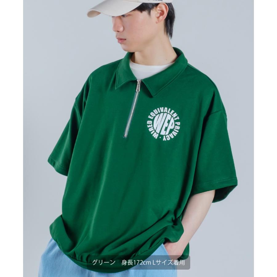 裏毛スウェット プリント 半袖 ジップポロシャツ メンズ ハーフジップ ロゴプリント ビッグシルエット ビッグTシャツ オーバーサイズ 大きいサイズ 韓国 | improves | 09