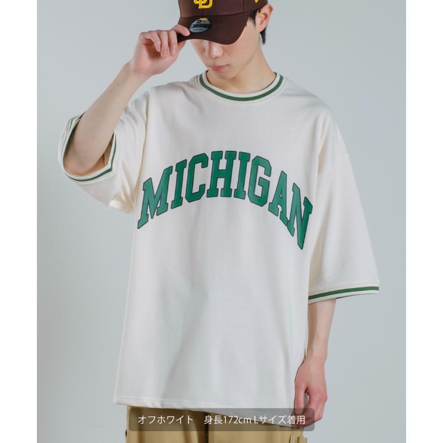 カレッジロゴ プリント 半袖 スウェットシャツ メンズ Tシャツ 半袖 裏毛 ラインリブ リンガー オーバーサイズ ビッグシルエット ゆったり 大きいサイズ 韓国 | improves | 01