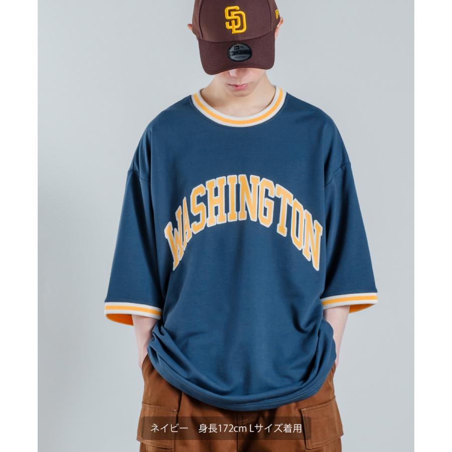 カレッジロゴ プリント 半袖 スウェットシャツ メンズ Tシャツ 半袖 裏毛 ラインリブ リンガー オーバーサイズ ビッグシルエット ゆったり 大きいサイズ 韓国 | improves | 10