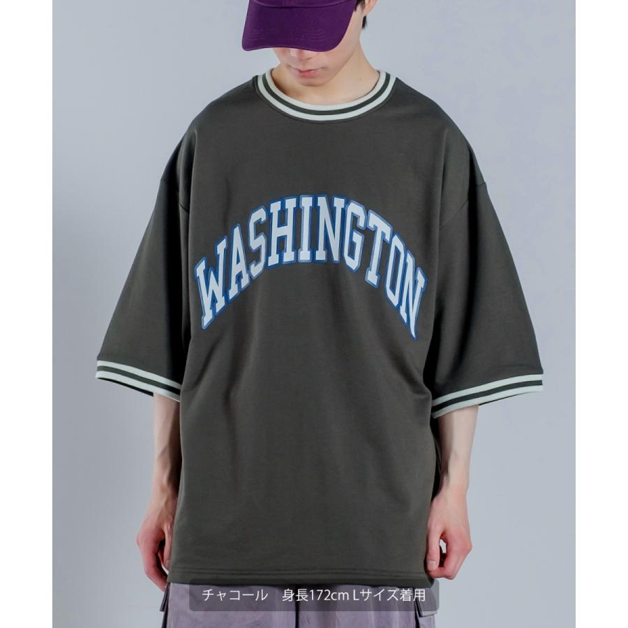 カレッジロゴ プリント 半袖 スウェットシャツ メンズ Tシャツ 半袖 裏毛 ラインリブ リンガー オーバーサイズ ビッグシルエット ゆったり 大きいサイズ 韓国 | improves | 12