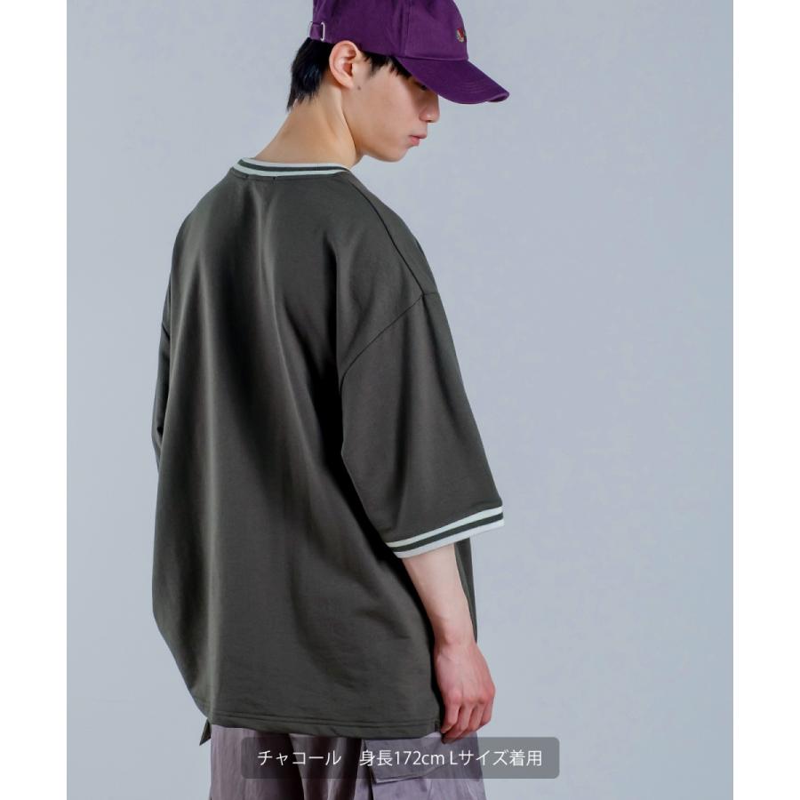 カレッジロゴ プリント 半袖 スウェットシャツ メンズ Tシャツ 半袖 裏毛 ラインリブ リンガー オーバーサイズ ビッグシルエット ゆったり 大きいサイズ 韓国 | improves | 13