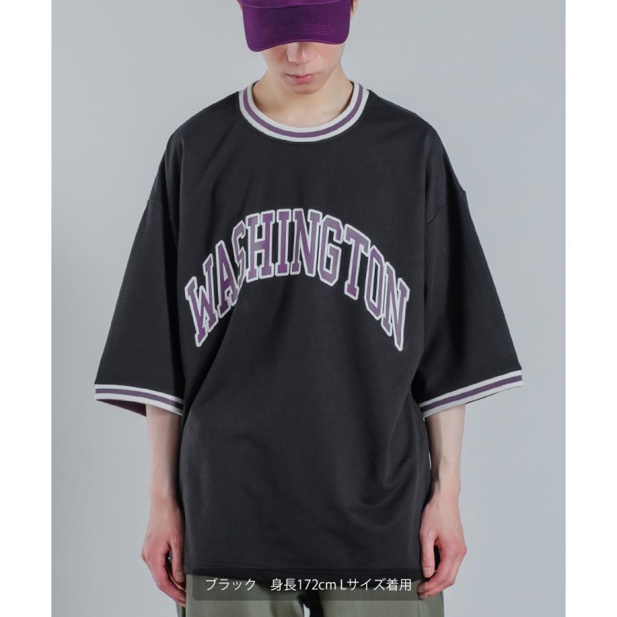 カレッジロゴ プリント 半袖 スウェットシャツ メンズ Tシャツ 半袖 裏毛 ラインリブ リンガー オーバーサイズ ビッグシルエット ゆったり 大きいサイズ 韓国 | improves | 15