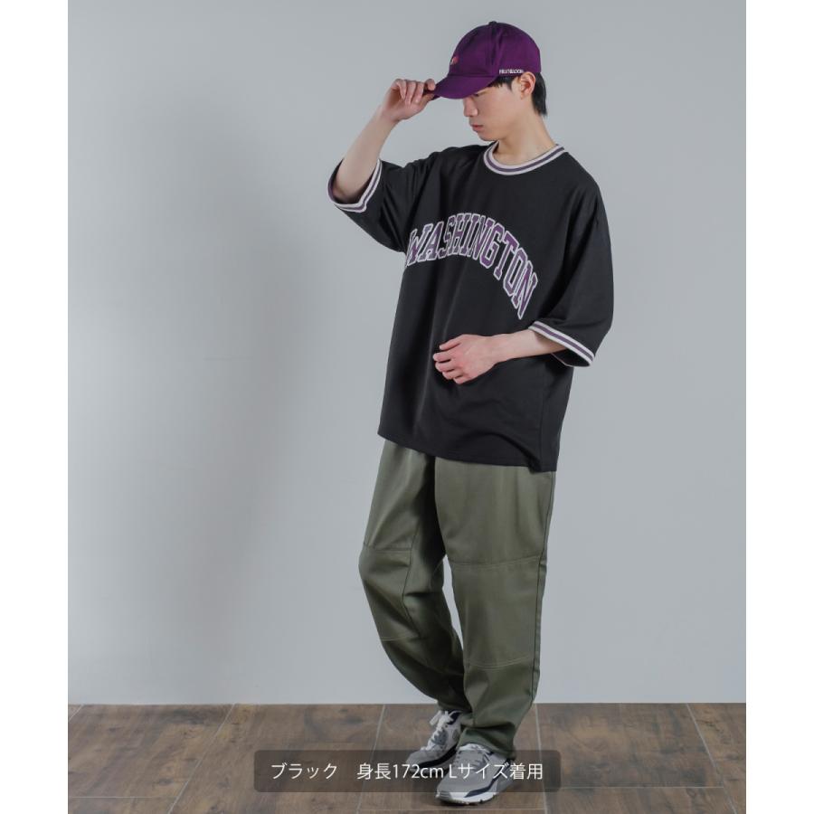 カレッジロゴ プリント 半袖 スウェットシャツ メンズ Tシャツ 半袖 裏毛 ラインリブ リンガー オーバーサイズ ビッグシルエット ゆったり 大きいサイズ 韓国 | improves | 17