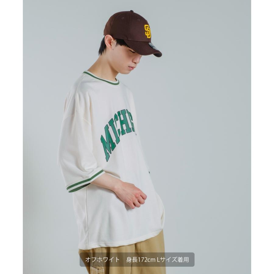 カレッジロゴ プリント 半袖 スウェットシャツ メンズ Tシャツ 半袖 裏毛 ラインリブ リンガー オーバーサイズ ビッグシルエット ゆったり 大きいサイズ 韓国 | improves | 02