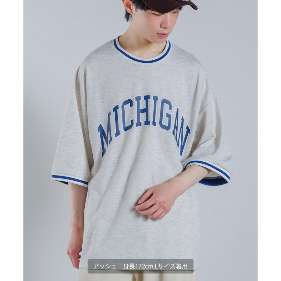 カレッジロゴ プリント 半袖 スウェットシャツ メンズ Tシャツ 半袖 裏毛 ラインリブ リンガー オーバーサイズ ビッグシルエット ゆったり 大きいサイズ 韓国 | improves | 04