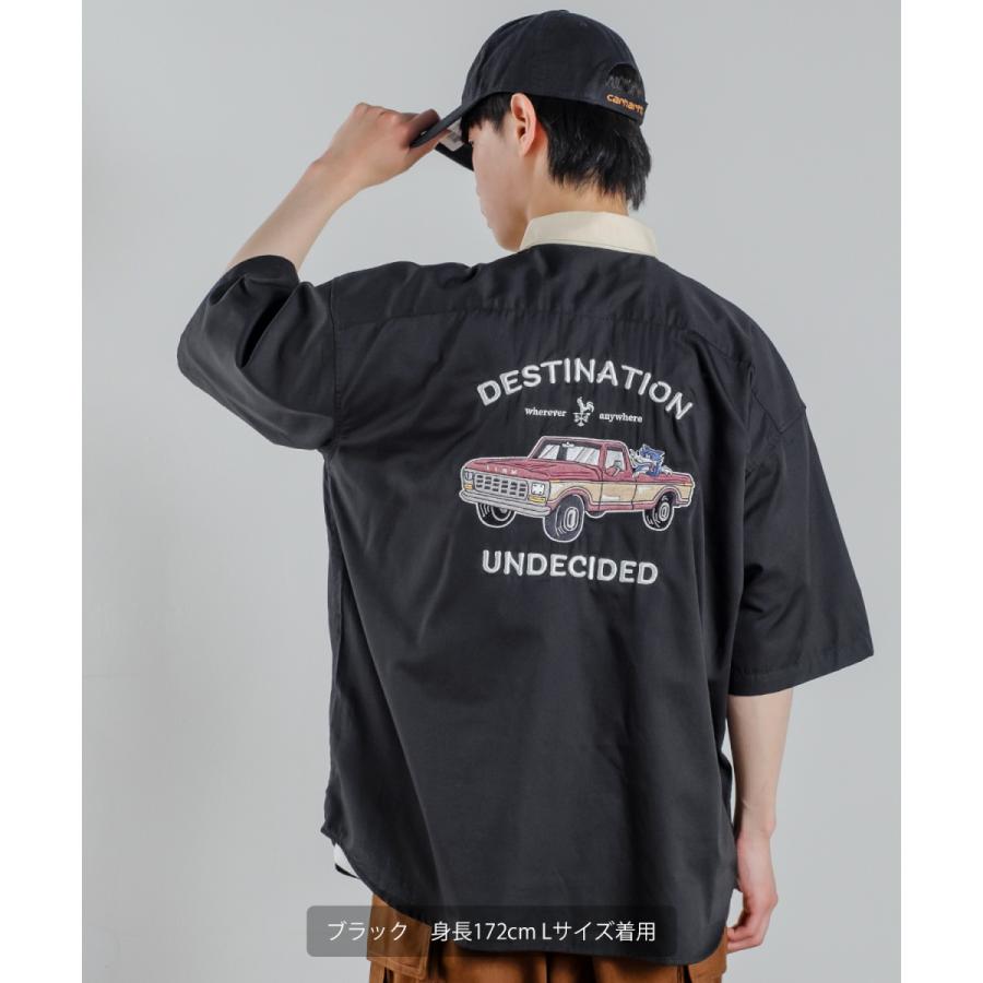 ワッペンデコ クレリック 半袖 ワークシャツ メンズ レディース 刺しゅう デコレーション シャツ ビッグシルエット シャツ オーバーサイズ 大きいサイズ 韓国｜improves｜16