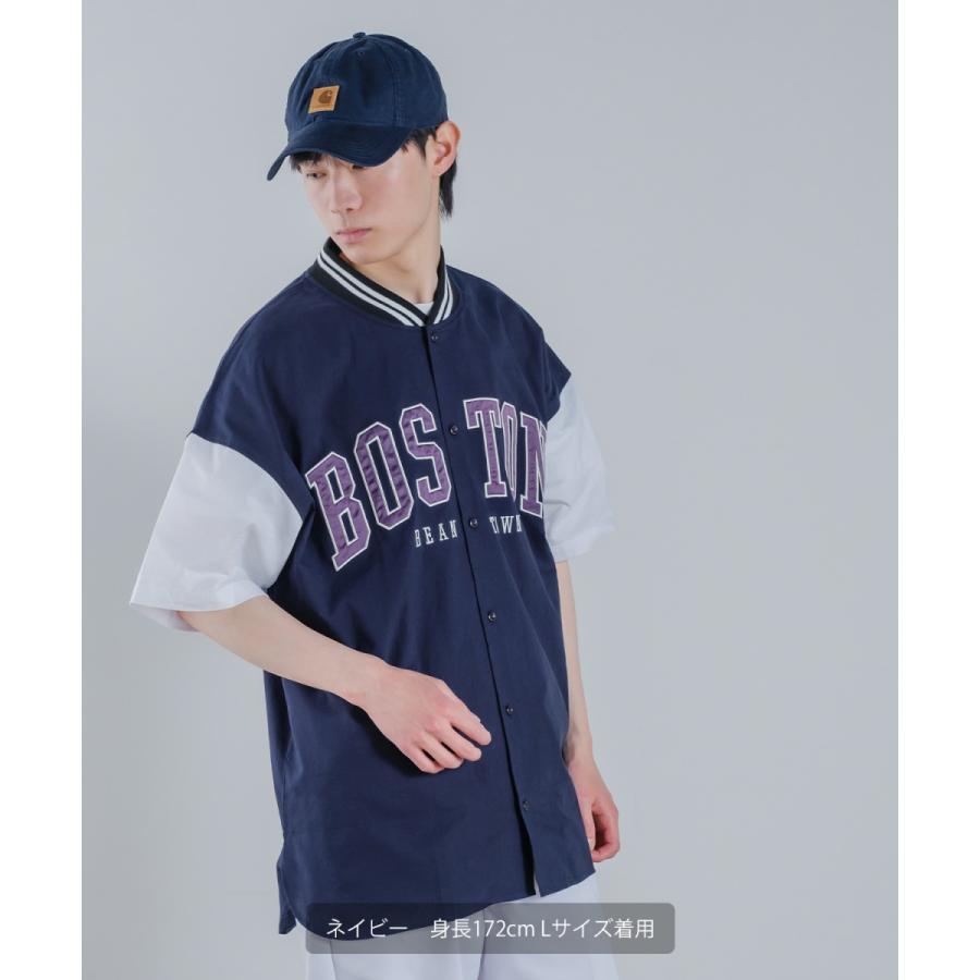 カレッジロゴ 刺しゅう 半袖 スタジアムシャツ メンズ アップリケ スタジャンシャツ ノーカラーシャツ シャツジャケット ストリート アメカジ | improves | 11