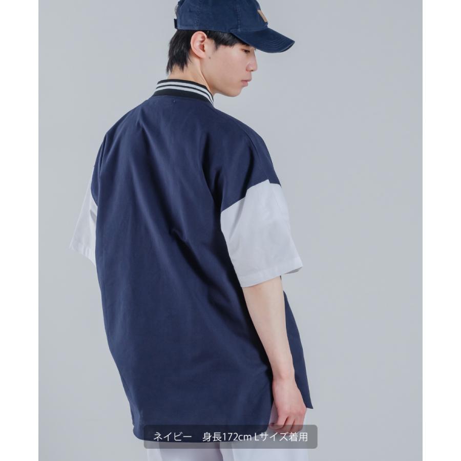 カレッジロゴ 刺しゅう 半袖 スタジアムシャツ メンズ アップリケ スタジャンシャツ ノーカラーシャツ シャツジャケット ストリート アメカジ | improves | 12