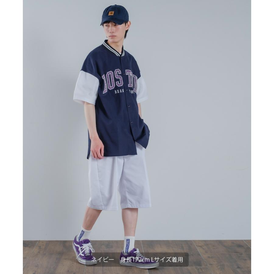 カレッジロゴ 刺しゅう 半袖 スタジアムシャツ メンズ アップリケ スタジャンシャツ ノーカラーシャツ シャツジャケット ストリート アメカジ | improves | 13