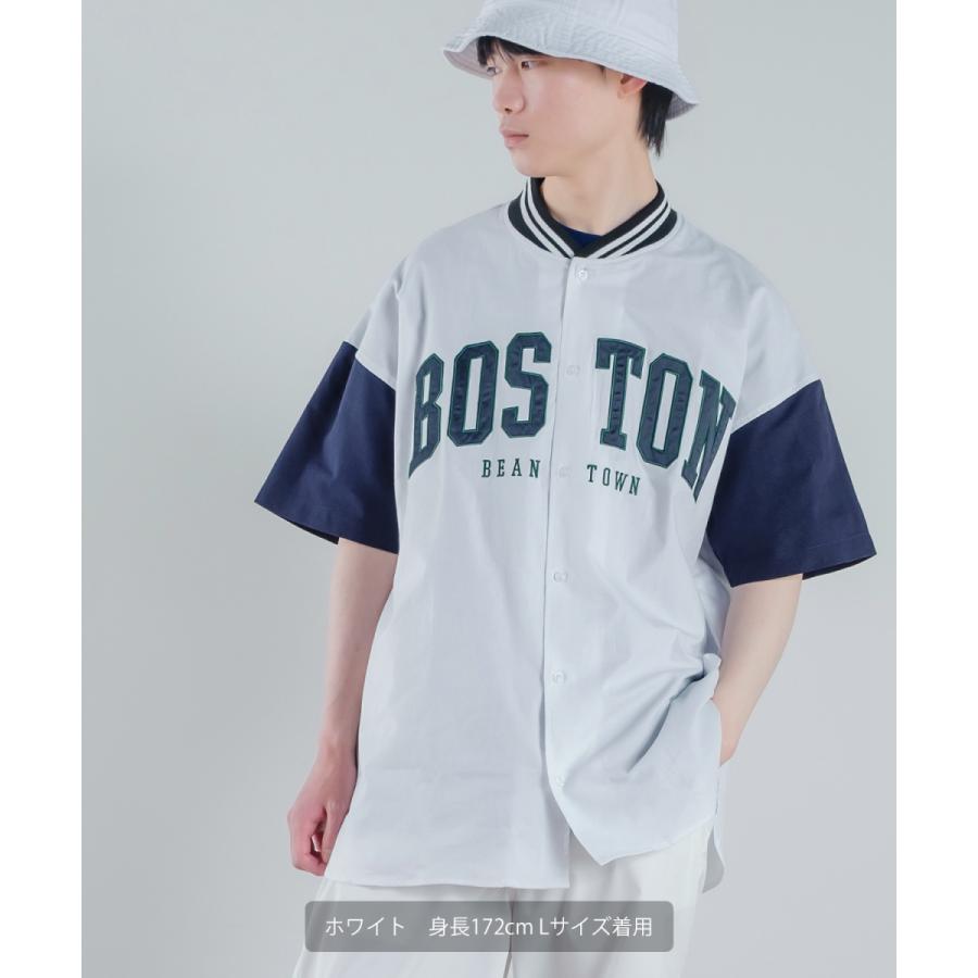 カレッジロゴ 刺しゅう 半袖 スタジアムシャツ メンズ アップリケ スタジャンシャツ ノーカラーシャツ シャツジャケット ストリート アメカジ | improves | 03