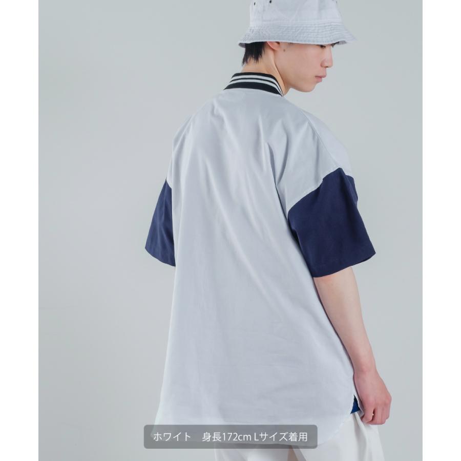 カレッジロゴ 刺しゅう 半袖 スタジアムシャツ メンズ アップリケ スタジャンシャツ ノーカラーシャツ シャツジャケット ストリート アメカジ | improves | 04