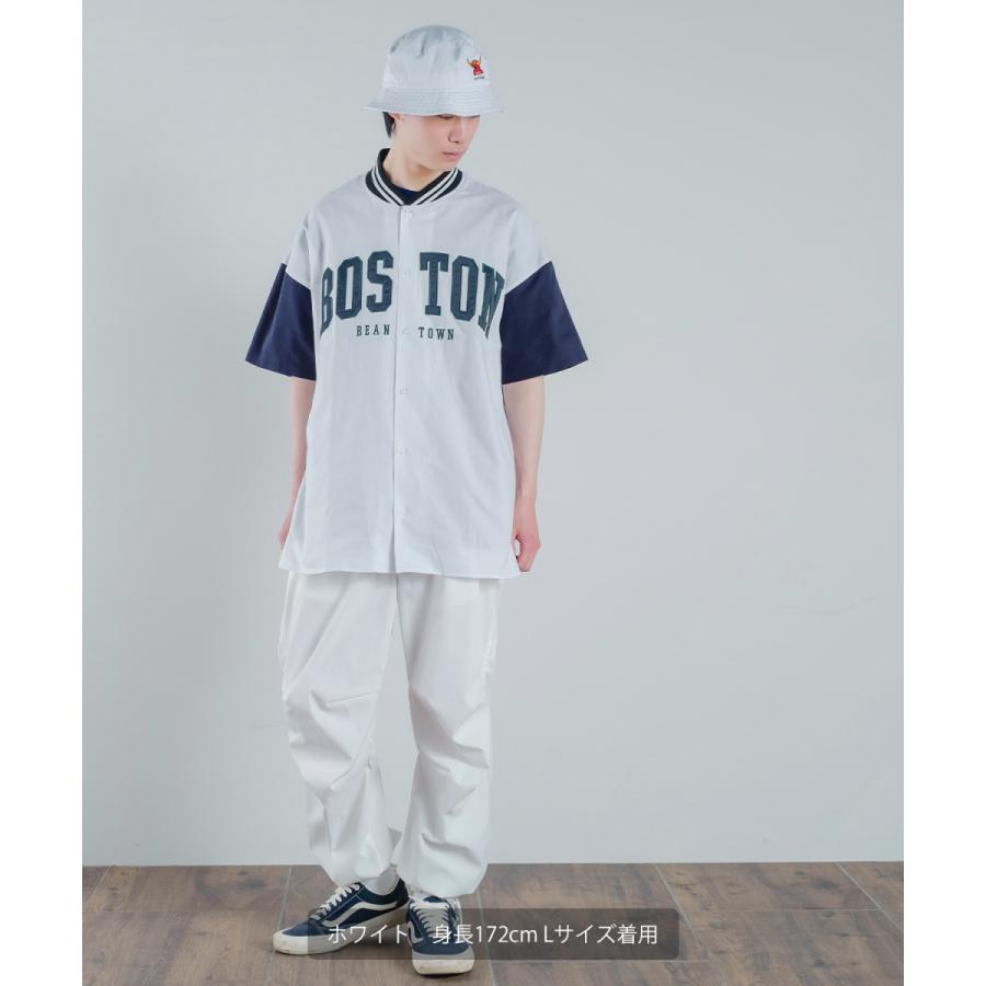 カレッジロゴ 刺しゅう 半袖 スタジアムシャツ メンズ アップリケ スタジャンシャツ ノーカラーシャツ シャツジャケット ストリート アメカジ | improves | 05