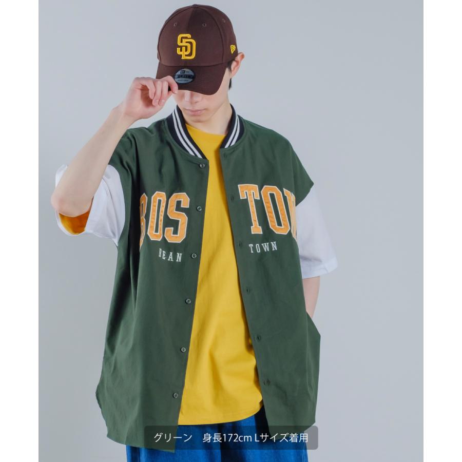 カレッジロゴ 刺しゅう 半袖 スタジアムシャツ メンズ アップリケ スタジャンシャツ ノーカラーシャツ シャツジャケット ストリート アメカジ | improves | 06