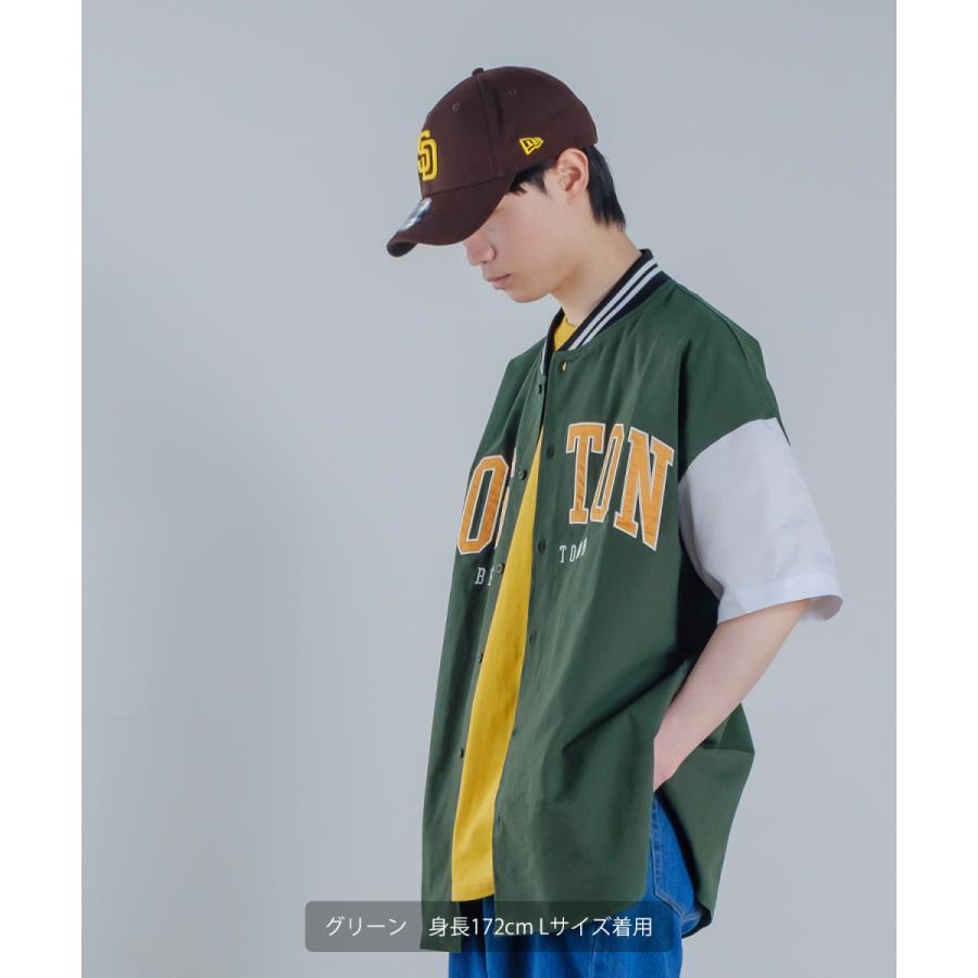 カレッジロゴ 刺しゅう 半袖 スタジアムシャツ メンズ アップリケ スタジャンシャツ ノーカラーシャツ シャツジャケット ストリート アメカジ | improves | 07