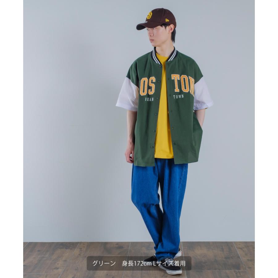 カレッジロゴ 刺しゅう 半袖 スタジアムシャツ メンズ アップリケ スタジャンシャツ ノーカラーシャツ シャツジャケット ストリート アメカジ | improves | 09