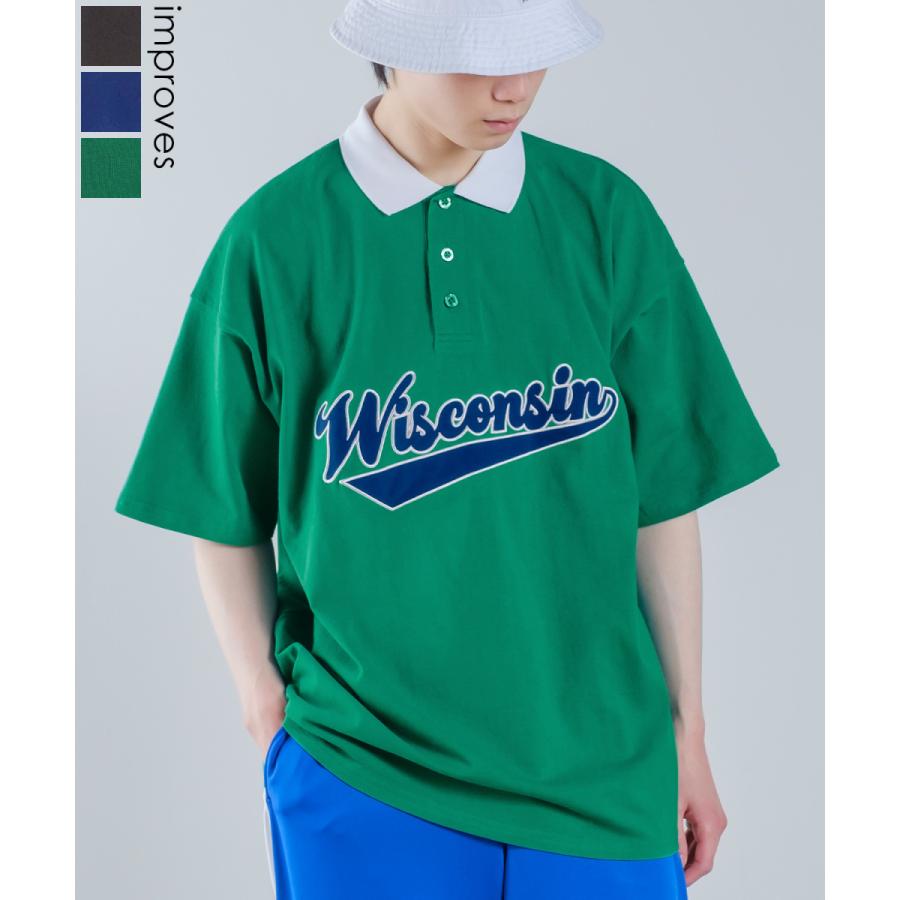 USコットン ロゴアップリケ 刺しゅう 半袖ポロシャツ メンズ スタジアムロゴ カットソー オーバーサイズ ビッグシルエット ゆったり 大きいサイズ トップス 韓国 | improves